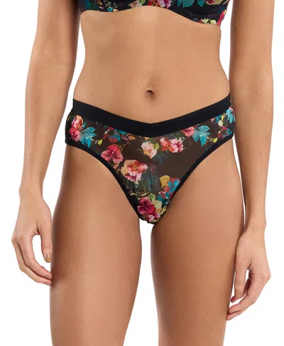 Hanky Panky Women's Mesh High Cut Thong In Black