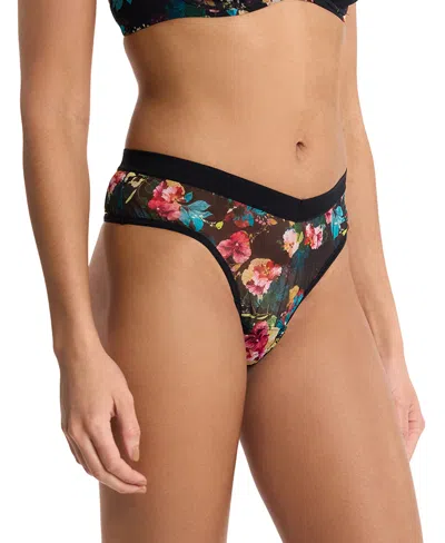 Hanky Panky Women's Mesh High Cut Thong In Black