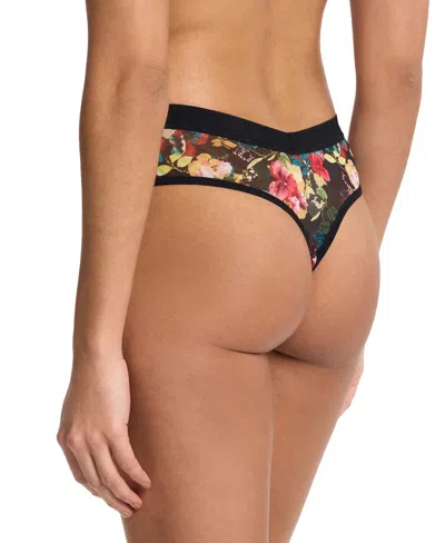 Hanky Panky Women's Mesh High Cut Thong In Black