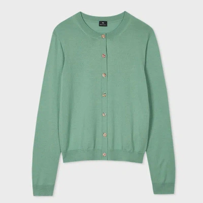 Ps By Paul Smith Women's Peacock Green Knitted Cardigan With 'swirl' Buttons Blue In Green