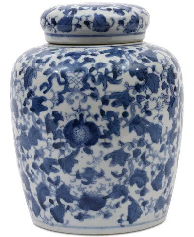 3r Studio Decorative Ceramic Ginger Jar With Lid For Spaces, Blue And White In Multi