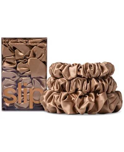 Slip 3-pc. Pure Silk Back-to-basics Assorted Scrunchies Set In Brown