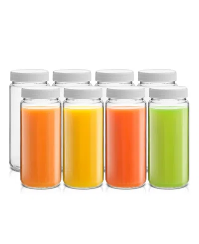 Joyjolt Glass Canning Juice Bottles With Lids, Set Of 8 In White