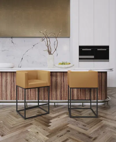 Manhattan Comfort Embassy Leatherette Upholstered Counter Stool In Brown