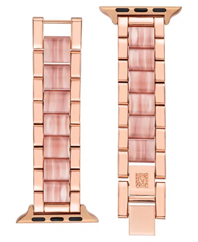 Anne Klein Women's Rose Gold-tone Alloy And Pink Acetate Bracelet Compatible With 38/40/41mm Apple Watch