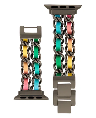 Steve Madden Women's Rainbow Faux Leather And Black Double Chain Alloy Metal Bracelet Designed For Apple Watch 42 In Multi