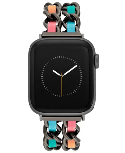 Steve Madden Women's Rainbow Faux Leather And Black Double Chain Alloy Metal Bracelet Designed For Apple Watch 42 In Multi