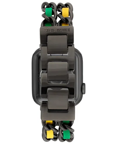 Steve Madden Women's Rainbow Faux Leather And Black Double Chain Alloy Metal Bracelet Designed For Apple Watch 42 In Multi
