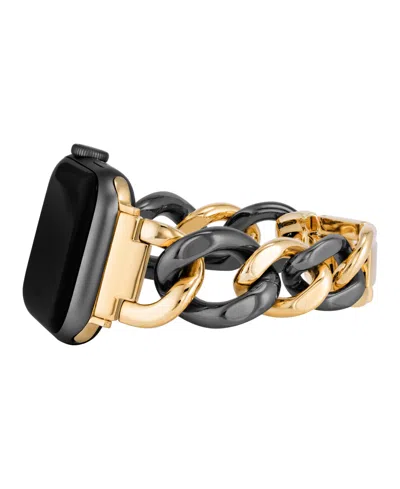 Anne Klein Women's Black And Gold-tone Alloy Metal Chain Link Bracelet Designed For Apple Watch 42mm (series 10 In Gold