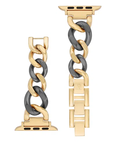 Anne Klein Women's Black And Gold-tone Alloy Metal Chain Link Bracelet Designed For Apple Watch 42mm (series 10 In Gold