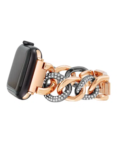 Anne Klein Women's Black And Rose Gold-tone Alloy Metal Chain Link Bracelet With Premium Crystals Designed For  In Pink