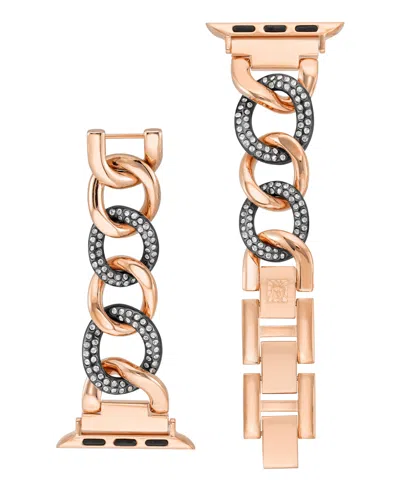 Anne Klein Women's Black And Rose Gold-tone Alloy Metal Chain Link Bracelet With Premium Crystals Designed For  In Pink