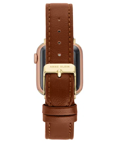 Anne Klein Women's Brown Genuine Leather Band Designed For Apple Watch 42mm (series 1-3 Only) & 44/45/46/49mm (