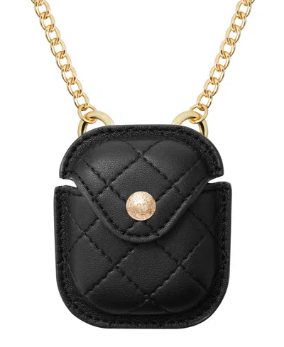 Anne Klein Women's Black Faux Leather Quilted Case With Crossbody Chain Designed For Airpods In Multi