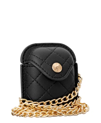 Anne Klein Women's Black Faux Leather Quilted Case With Crossbody Chain Designed For Airpods In Multi