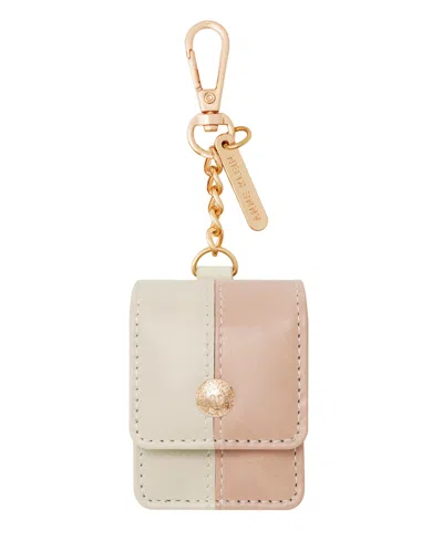 Anne Klein Women's Blush Pink And Beige Faux Leather Case With Spring Clip Designed For Airpods In Multi