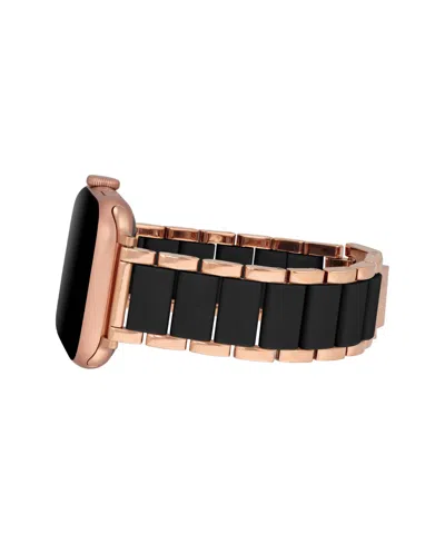 Anne Klein Women's Rose Gold-tone Alloy Metal And Black Silicone Bracelet Designed For Apple Watch 42mm (series In Multi