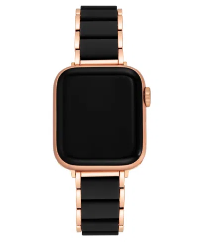 Anne Klein Women's Rose Gold-tone Alloy Metal And Black Silicone Bracelet Designed For Apple Watch 42mm (series In Multi