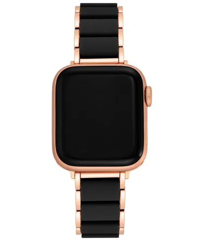 Anne Klein Women's Rose Gold-tone Alloy Metal And Black Silicone Bracelet Designed For Apple Watch 42mm (series In Black