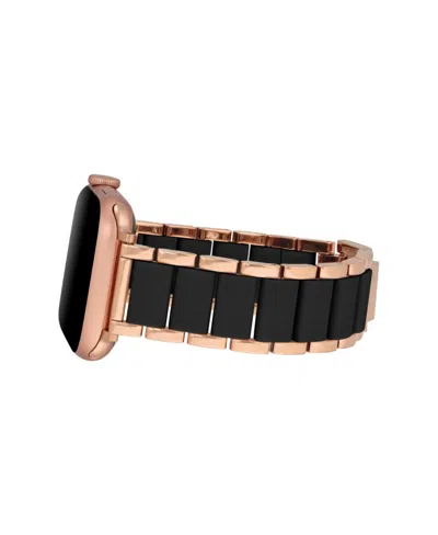 Anne Klein Women's Rose Gold-tone Alloy Metal And Black Silicone Bracelet Designed For Apple Watch 42mm (series In Black