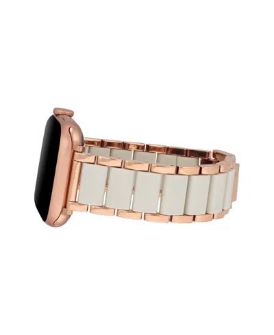 Anne Klein Women's Rose Gold-tone Alloy Metal And Cream Silicone Bracelet Designed For Apple Watch 42mm (series In Gold