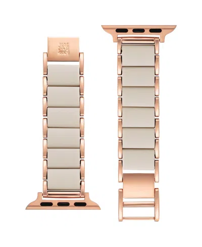 Anne Klein Women's Rose Gold-tone Alloy Metal And Cream Silicone Bracelet Designed For Apple Watch 42mm (series In Gold