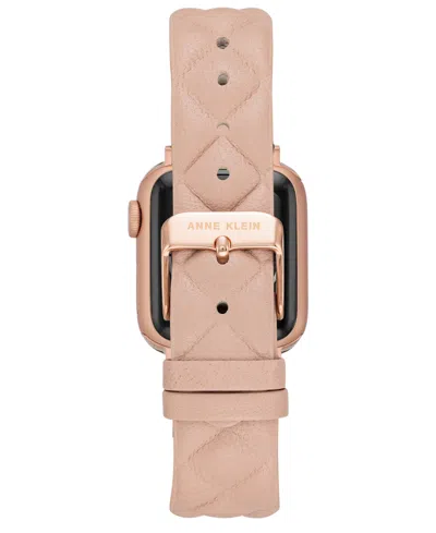 Anne Klein Women's Blush Pink Quilted Genuine Leather Band Designed For Apple Watch 42mm (series 1-3 Only) & 44 In Pink
