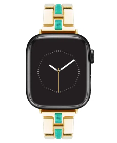 Anne Klein Women's Gold-tone Alloy Metal Bracelet With Genuine Turquoise Designed For Apple Watch 42mm (series  In Gold