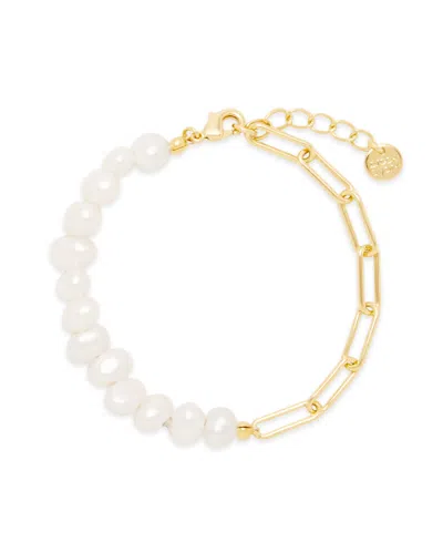 Brook & York Colette Baroque Freshwater Imitation Pearl And Elongated Link Paperclip Chain Bracelet In Gold