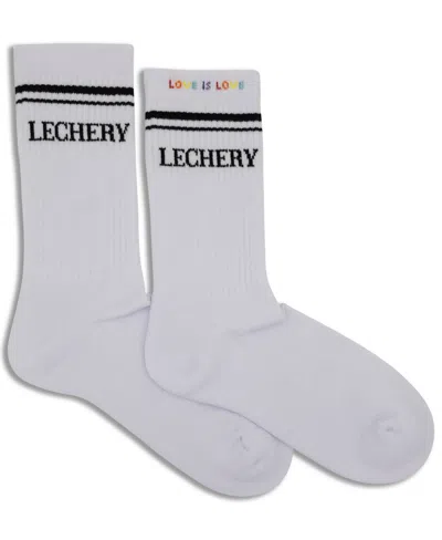 Lechery Women's Love Is Love Varsity Striped Crew Socks In White