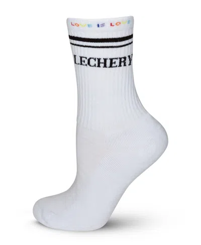 Lechery Women's Love Is Love Varsity Striped Crew Socks In White