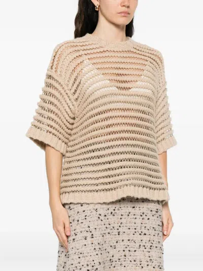 Fabiana Filippi Textured Open-knit Ribbed Knitwear Piece In Neutral