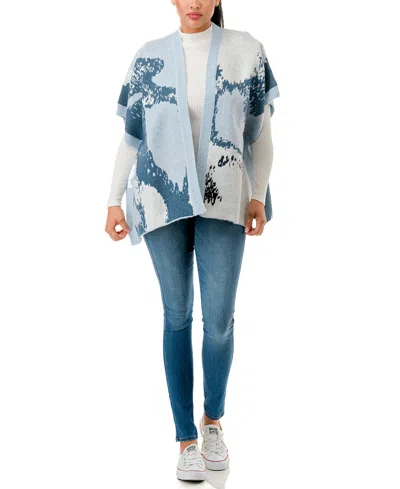 Marcus Adler Abstract Print Knit Topper Scarf In Blue