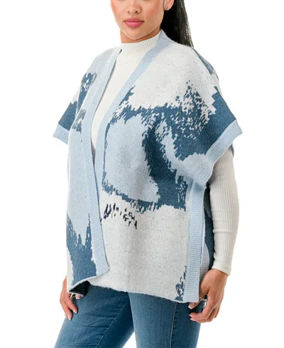Marcus Adler Abstract Print Knit Topper Scarf In Blue