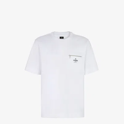 Fendi Men White Crewneck T-shirt With Log Print On The Front In Cotton Man