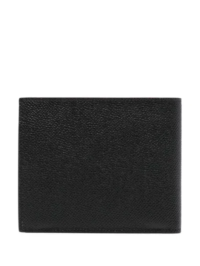 Ferragamo Gancini Leather Compact Wallet Textured Finish In Black