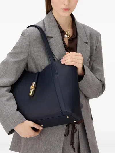 Furla Large Goccia Leather Tote Bag In Blue