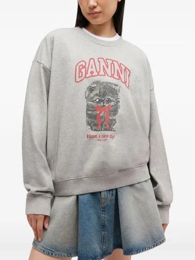 Ganni Women Margot Kitty Organic Cotton Sweatshirt In Gray