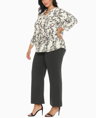 White Mark Plus Size Floral Print Tunic And Palazzo Pants Matching Set In Gray