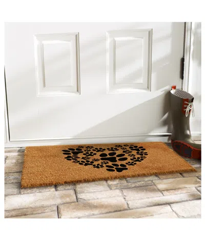 Home & More Heart Paws Natural Coir/vinyl Doormat, 24" X 36" In Multi
