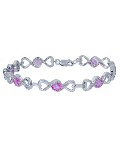 Macy's Women's Heart Link Bracelet In Sterling Silver In Pink