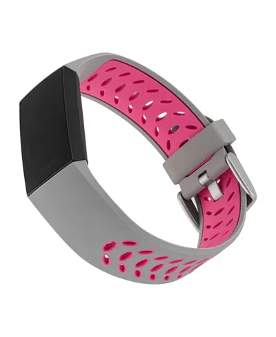 Withit Grey And Pink Silicone Sport Band Designed For Fitbit Charge 3 & 4 In Multi