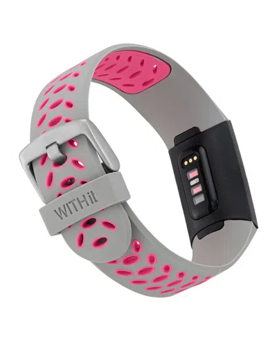 Withit Grey And Pink Silicone Sport Band Designed For Fitbit Charge 3 & 4 In Multi
