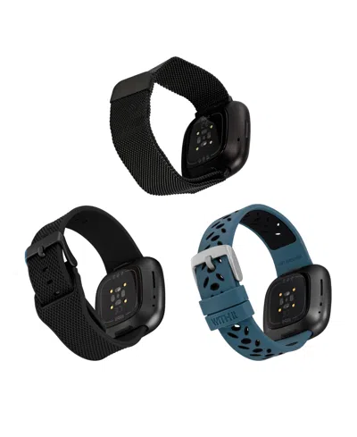 Withit Stainless Steel Mesh Band And Silicone Band 3-pack Designed For The Fitbit Versa 3 & 4 And Sense & S In Multi