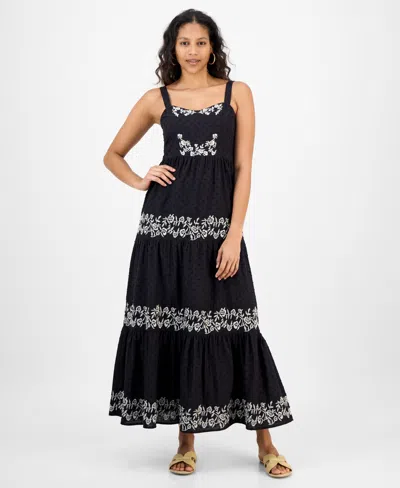 And Now This Petite Cotton Corset Knit Maxi Dress, Macy's Exclusive In Black