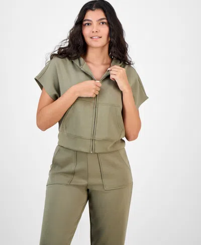 And Now This Petite Hooded Short-sleeve Zip-up Top, Macy's Exclusive In Green