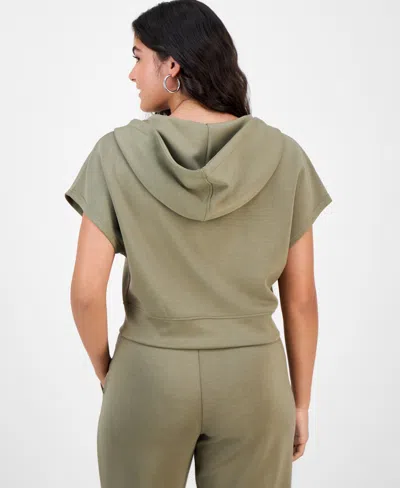 And Now This Petite Hooded Short-sleeve Zip-up Top, Macy's Exclusive In Green