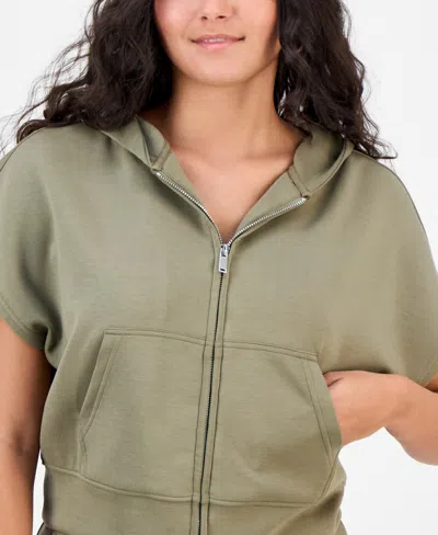 And Now This Petite Hooded Short-sleeve Zip-up Top, Macy's Exclusive In Green