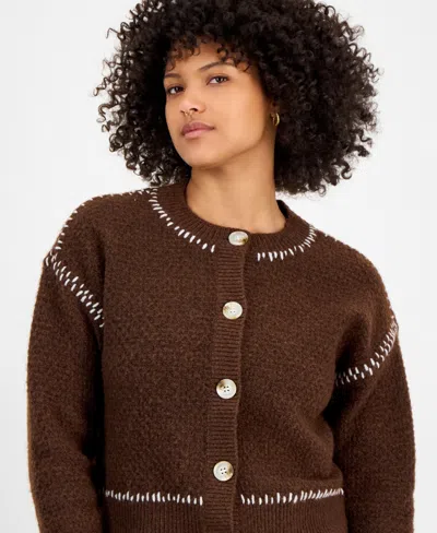 And Now This Petite Whipstitch Button-front Cardigan, Macy's Exclusive In Brown