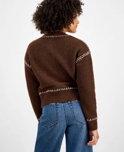 And Now This Petite Whipstitch Button-front Cardigan, Macy's Exclusive In Brown